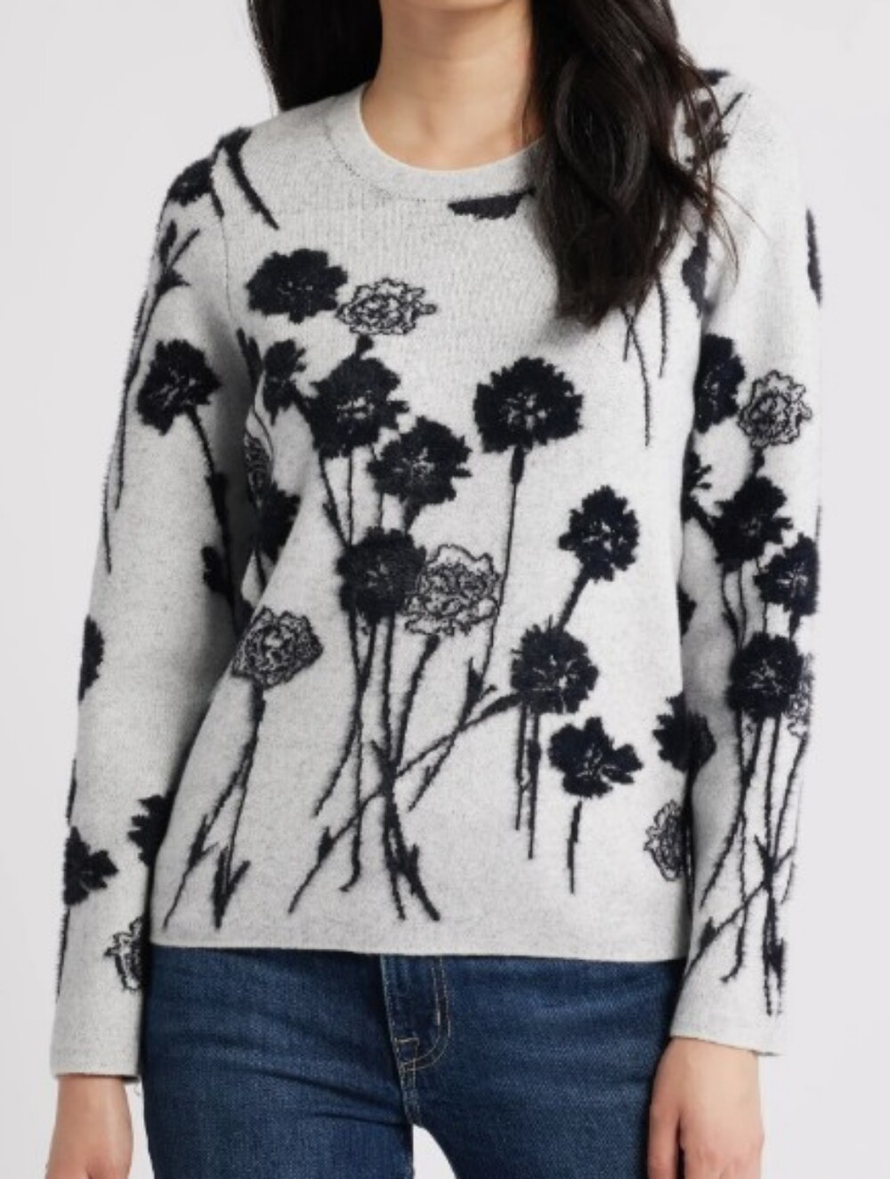 Liverpool Los Angeles Size 2X Gray/Black Floral Crewneck Sweater